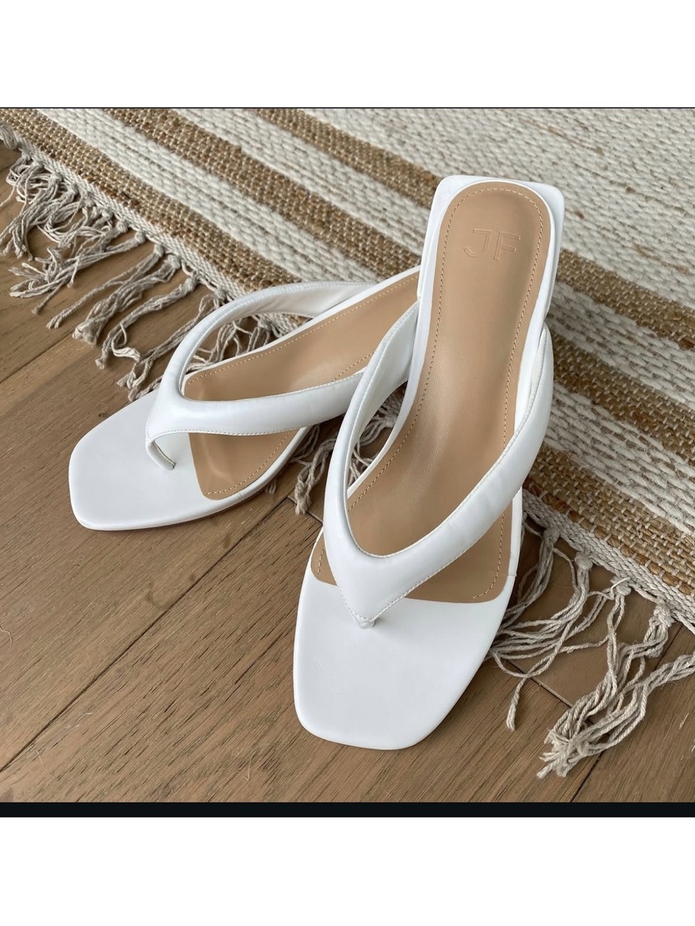 JustFab Aya White Square-Toe Thong Mules